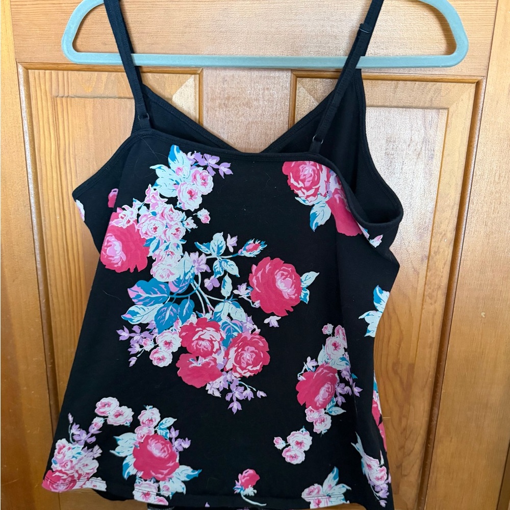 Torrid Black Camisole with Pink Floral Design